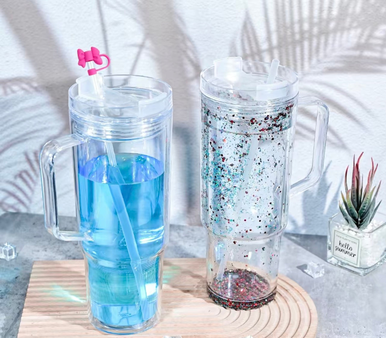 40oz Snow Globe Acrylic Handle Tumbler